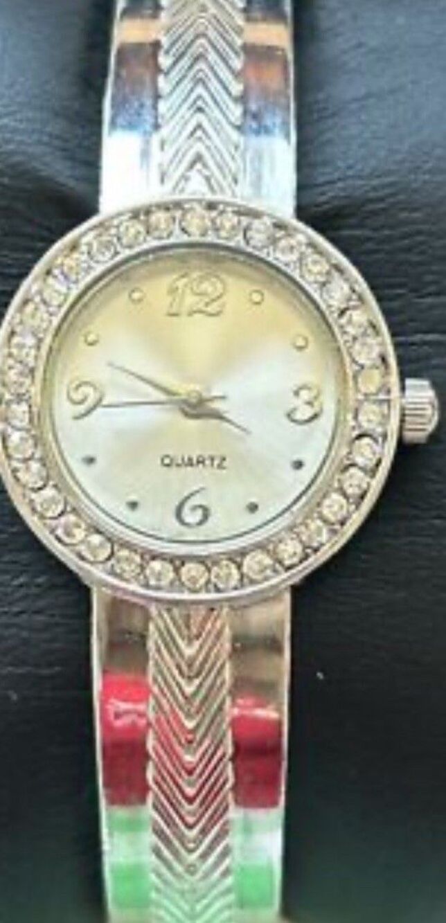 Woman's Blair Watch Silver Tone Bangle Bracelet Rhinestone Bezel Needs Battery